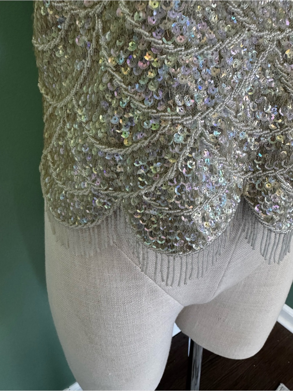 Vintage Sleeveless Sequin Scallop Top - Light Seafoam Green - Picture 7 of 13